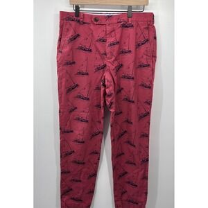 Brooks Brothers Clark Red Preppy Sailboat Boat‎ Print Pants Men Size 34 X 30